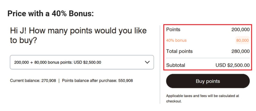 Marriott Bonvoy 买分计算示例截图